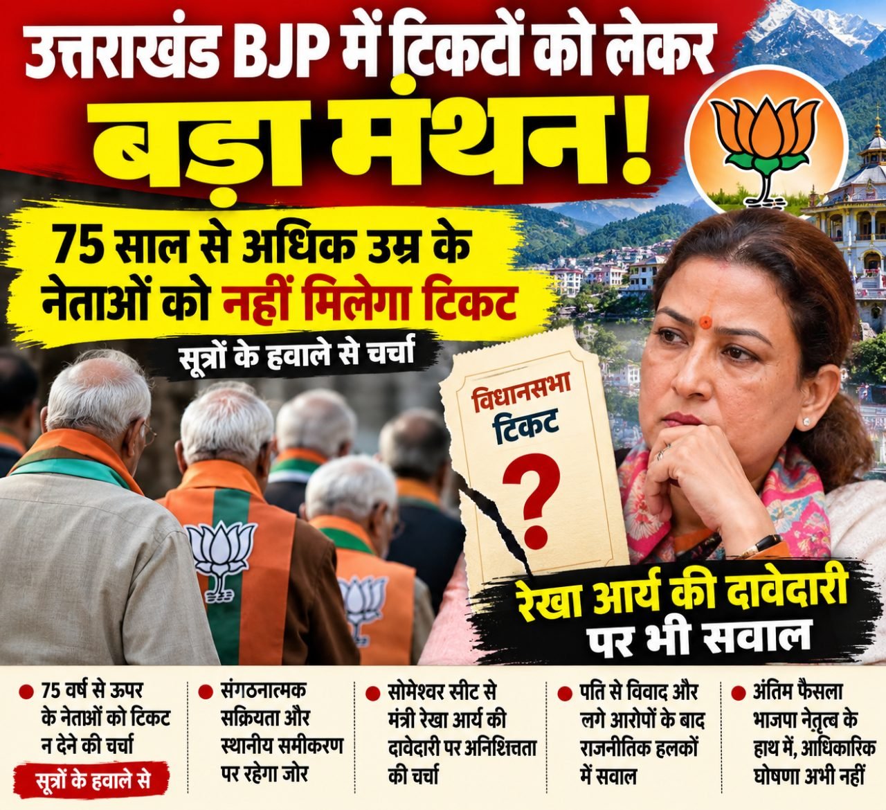 BJP में टिकटों को लेकर मंथन की चर्चा! 75 वर्ष से अधिक उम्र के नेताओं पर नजरें, रेखा आर्य की दावेदारी भी चर्चा में