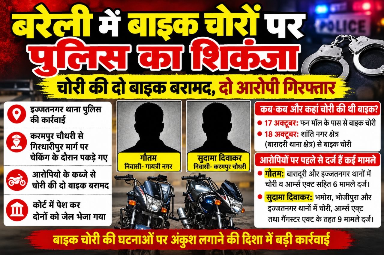 बरेली में बाइक चोरों का खेल खत्म! दो आरोपी गिरफ्तार, दो बाइक बरामद